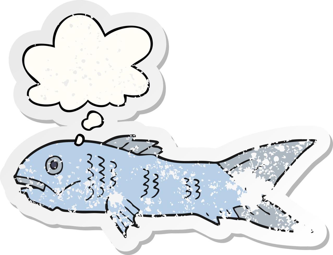 cartoon fish and thought bubble as a distressed worn sticker vector
