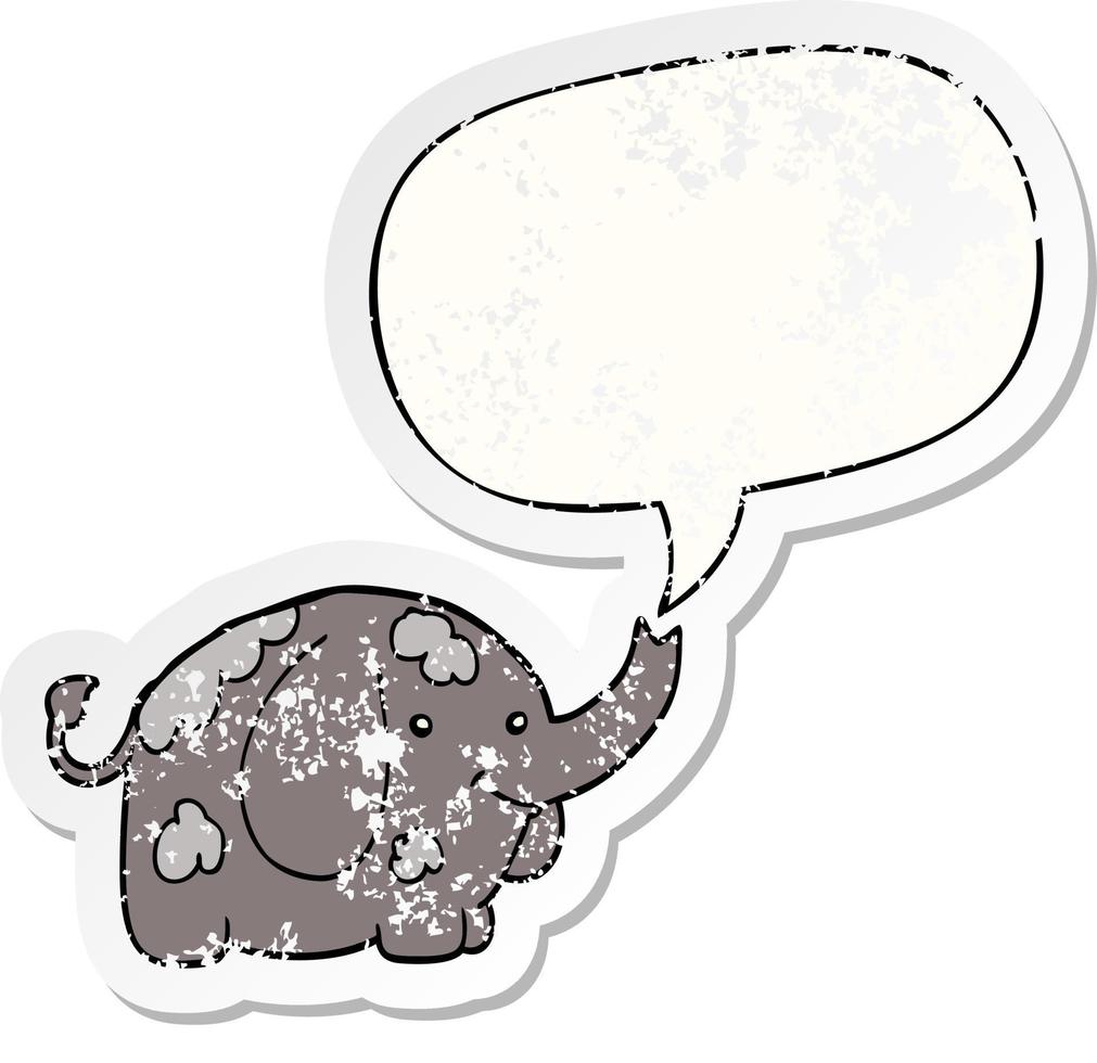 cartoon elephant and speech bubble distressed sticker vector