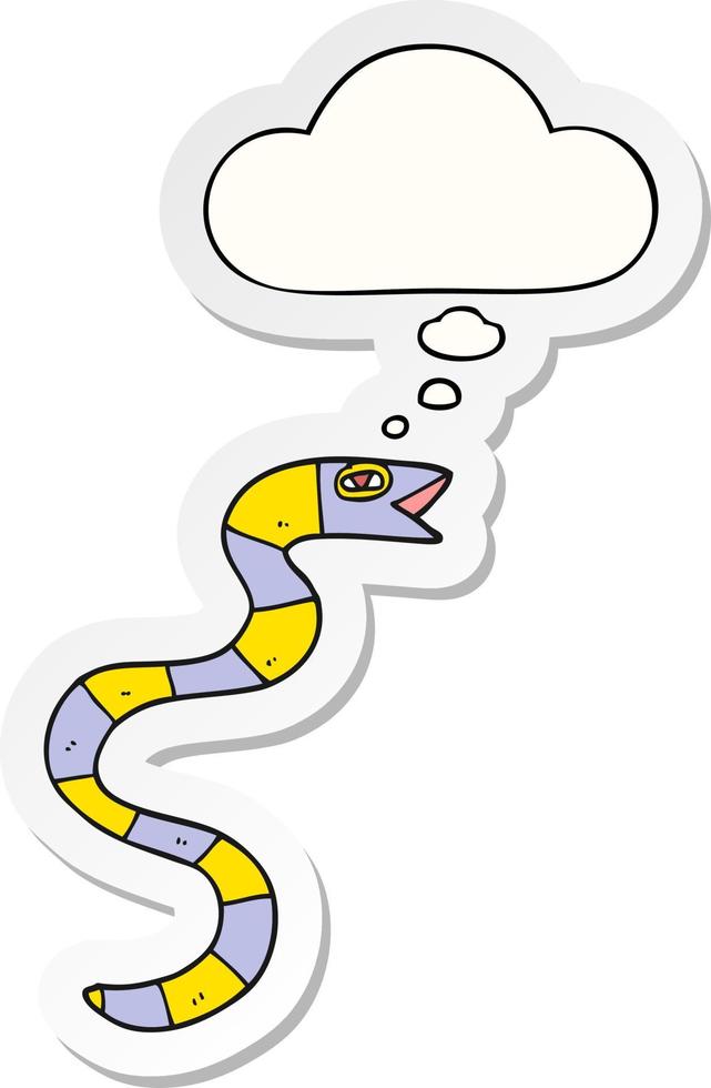 cartoon snake and thought bubble as a printed sticker vector