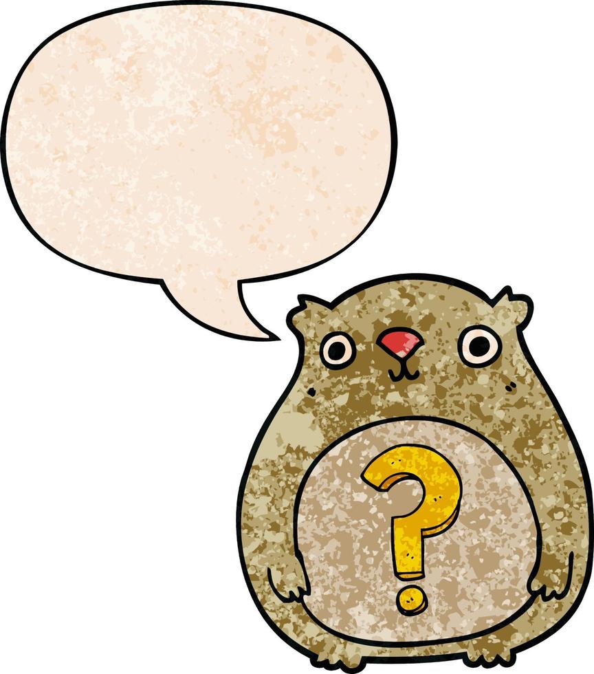 cartoon curious bear and speech bubble in retro texture style vector