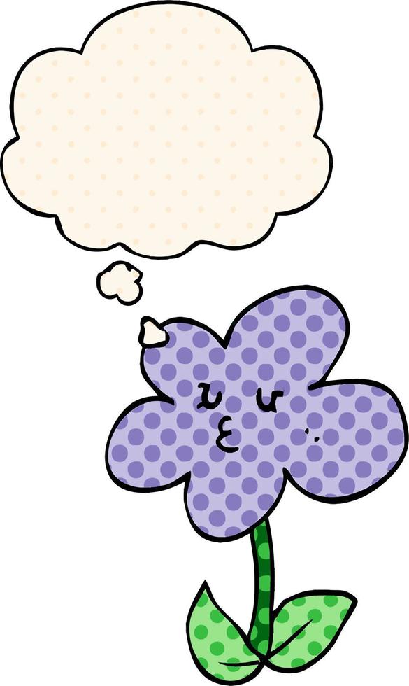 cartoon flower and thought bubble in comic book style vector