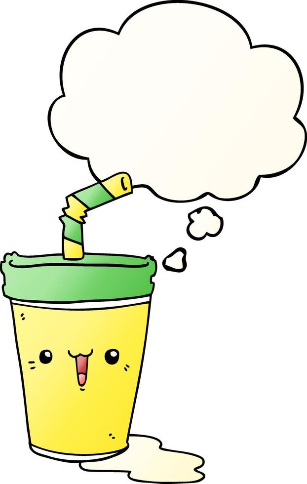 cute cartoon soda and thought bubble in smooth gradient style vector