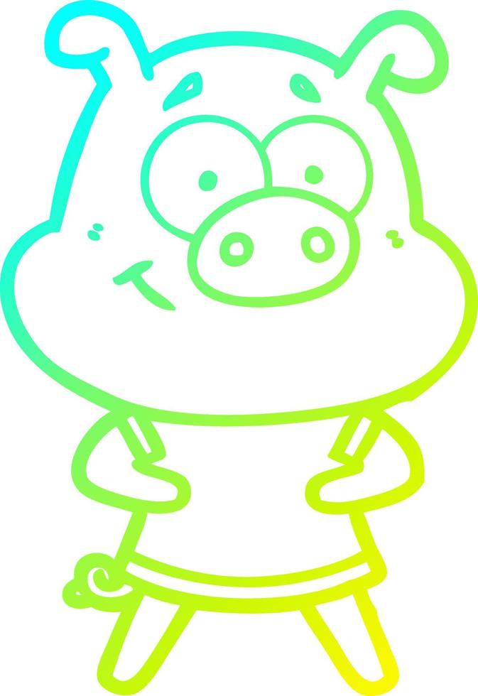 cold gradient line drawing happy cartoon pig vector