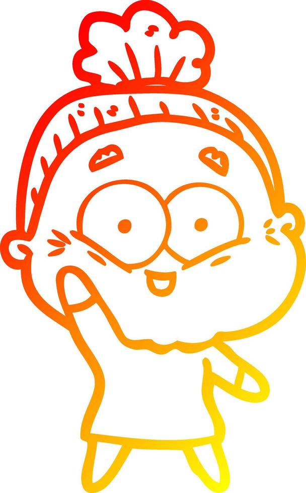 warm gradient line drawing cartoon happy old woman vector