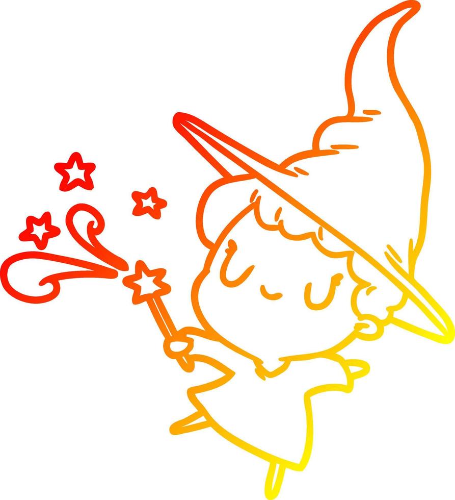 warm gradient line drawing cute witch casting spell vector