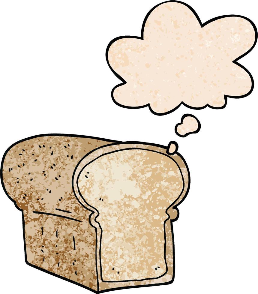 cartoon loaf of bread and thought bubble in grunge texture pattern style vector