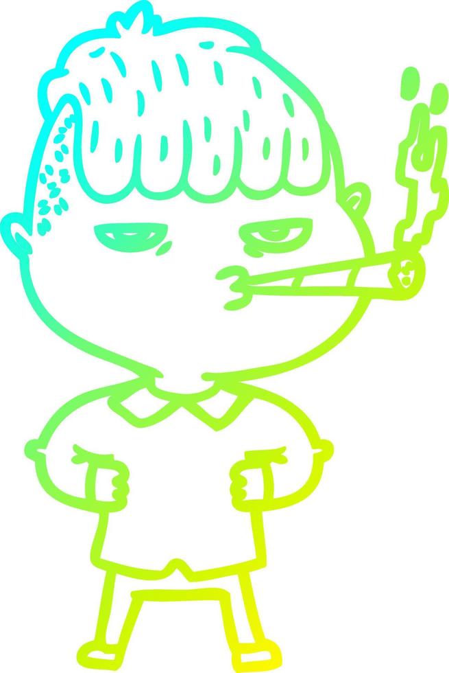 cold gradient line drawing cartoon man smoking vector