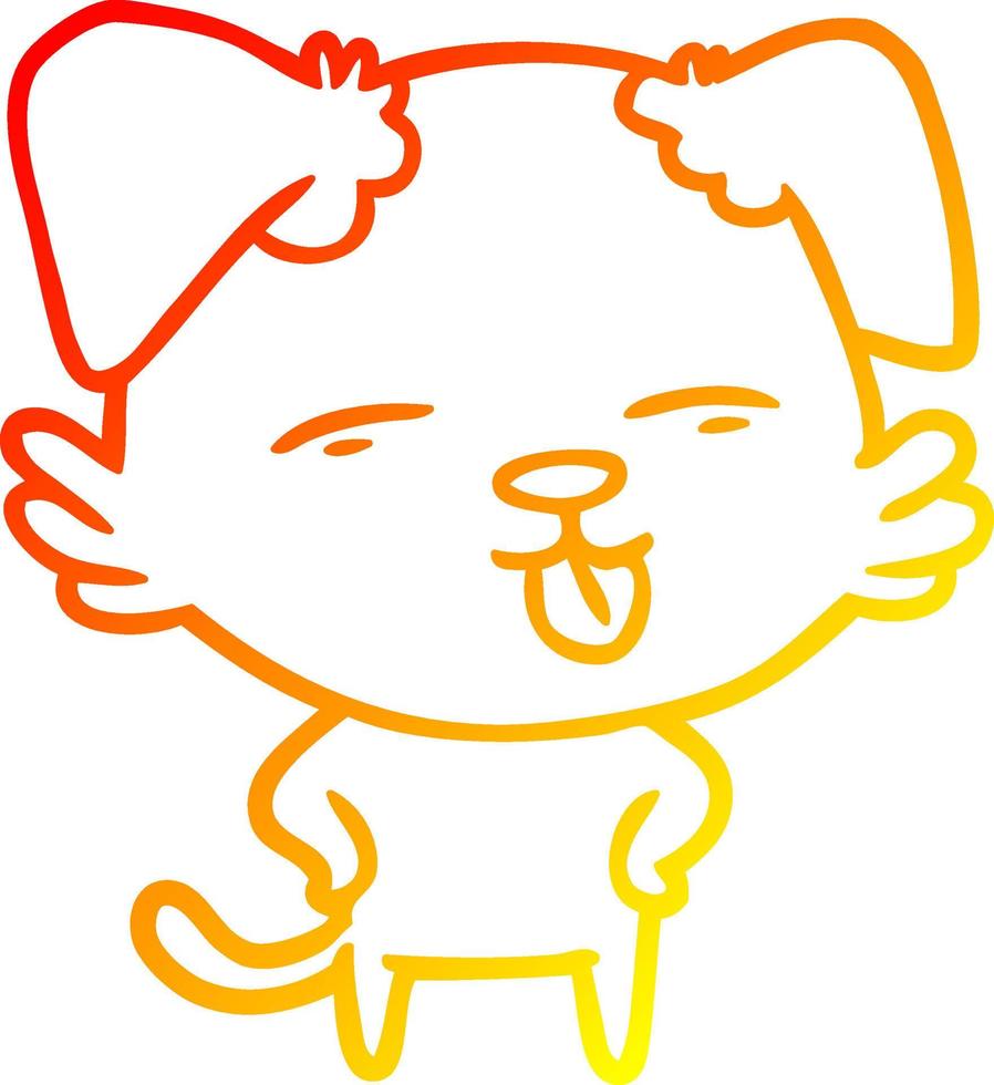 warm gradient line drawing cartoon dog sticking out tongue vector