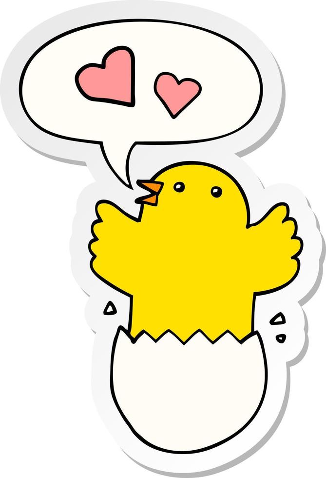 cute hatching chick cartoon and speech bubble sticker vector