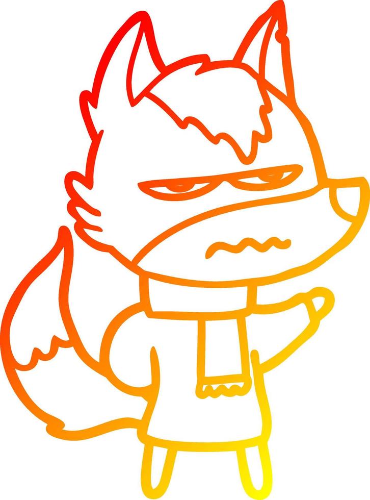 warm gradient line drawing cartoon annoyed wolf vector