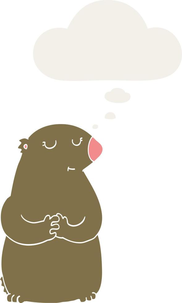 cute cartoon bear and thought bubble in retro style vector