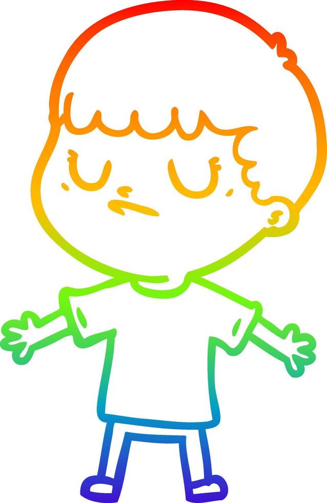 rainbow gradient line drawing cartoon grumpy boy vector