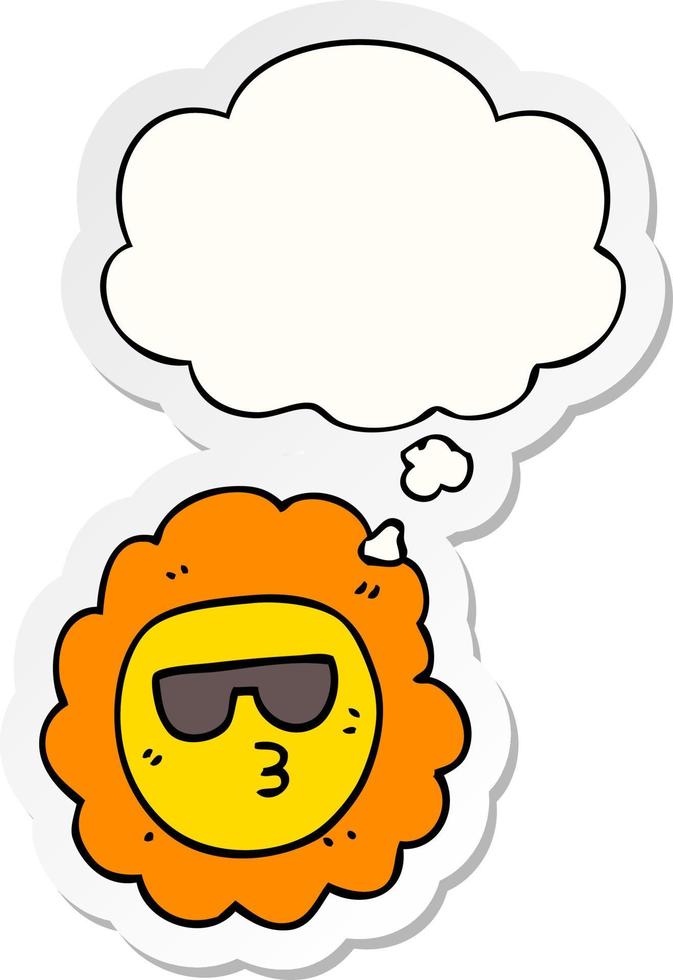 cartoon sunflower and thought bubble as a printed sticker vector