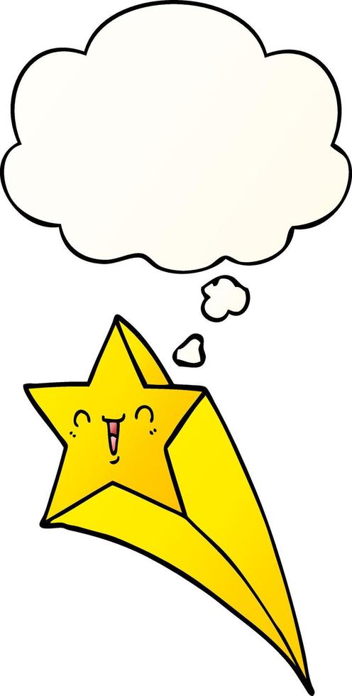 cartoon shooting star and thought bubble in smooth gradient style vector
