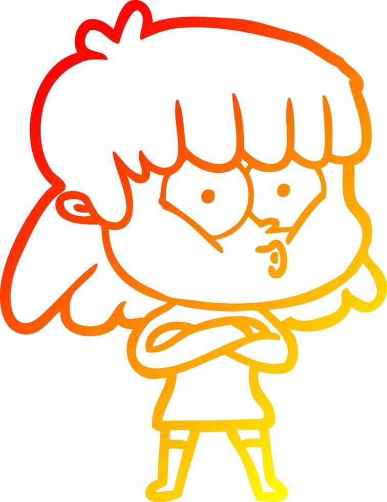 warm gradient line drawing cartoon whistling girl vector