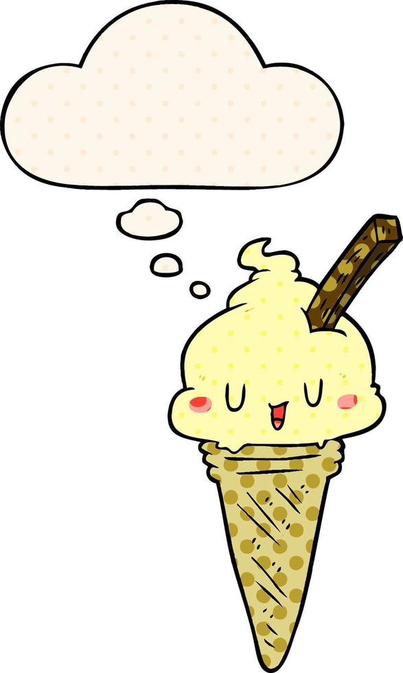 cute cartoon ice cream and thought bubble in comic book style vector