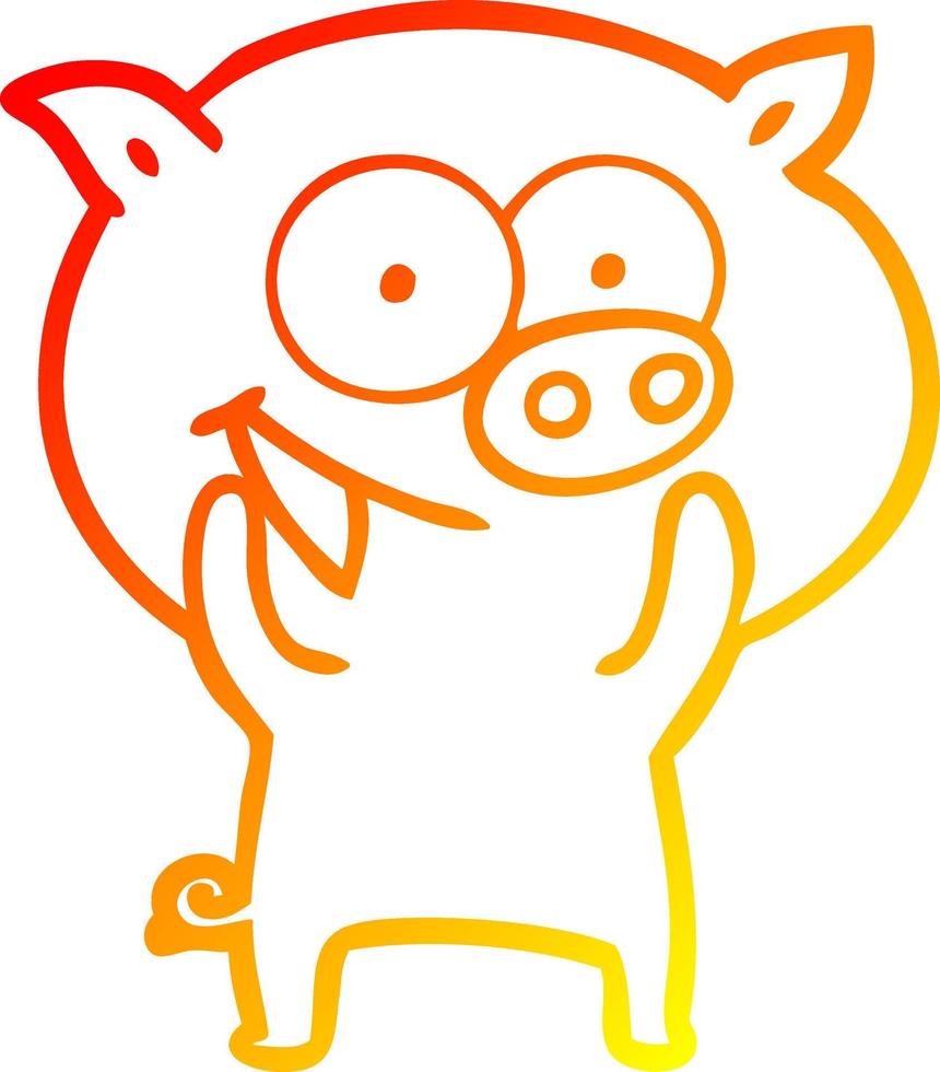 warm gradient line drawing cheerful pig cartoon vector