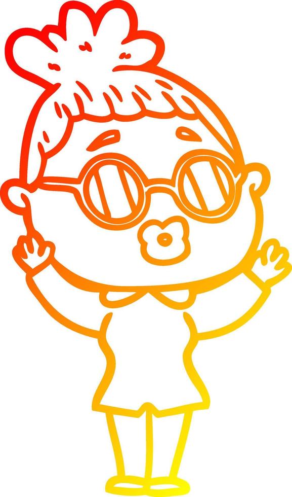 warm gradient line drawing cartoon woman wearing spectacles vector