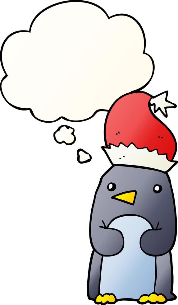 lindo pingüino navideño y burbuja de pensamiento en un estilo degradado suave vector