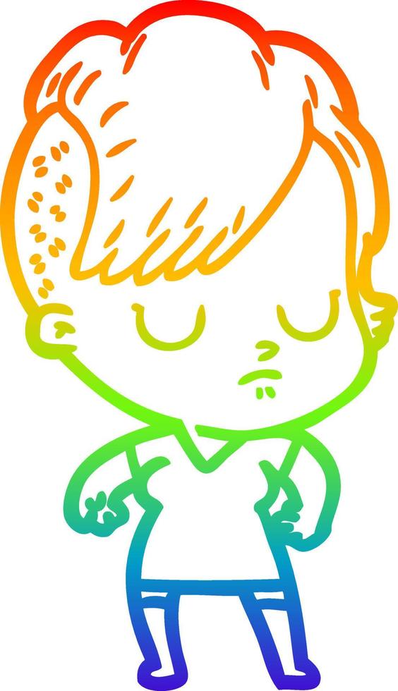 rainbow gradient line drawing cartoon woman vector