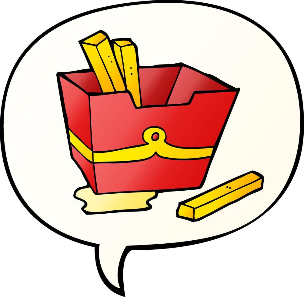 cartoon box of fries and speech bubble in smooth gradient style vector