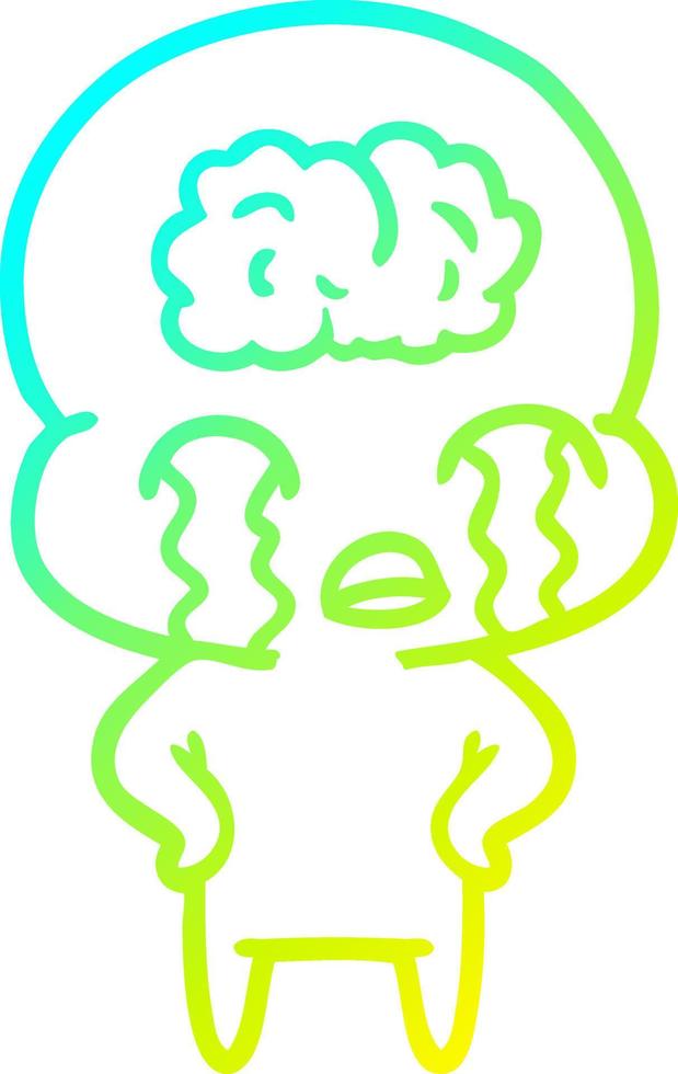 cold gradient line drawing cartoon big brain alien crying vector