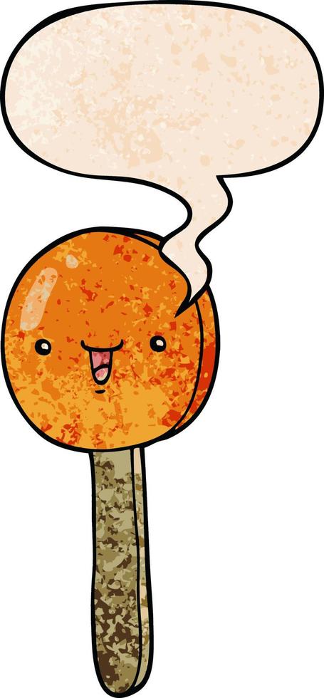 cartoon lollipop and speech bubble in retro texture style vector