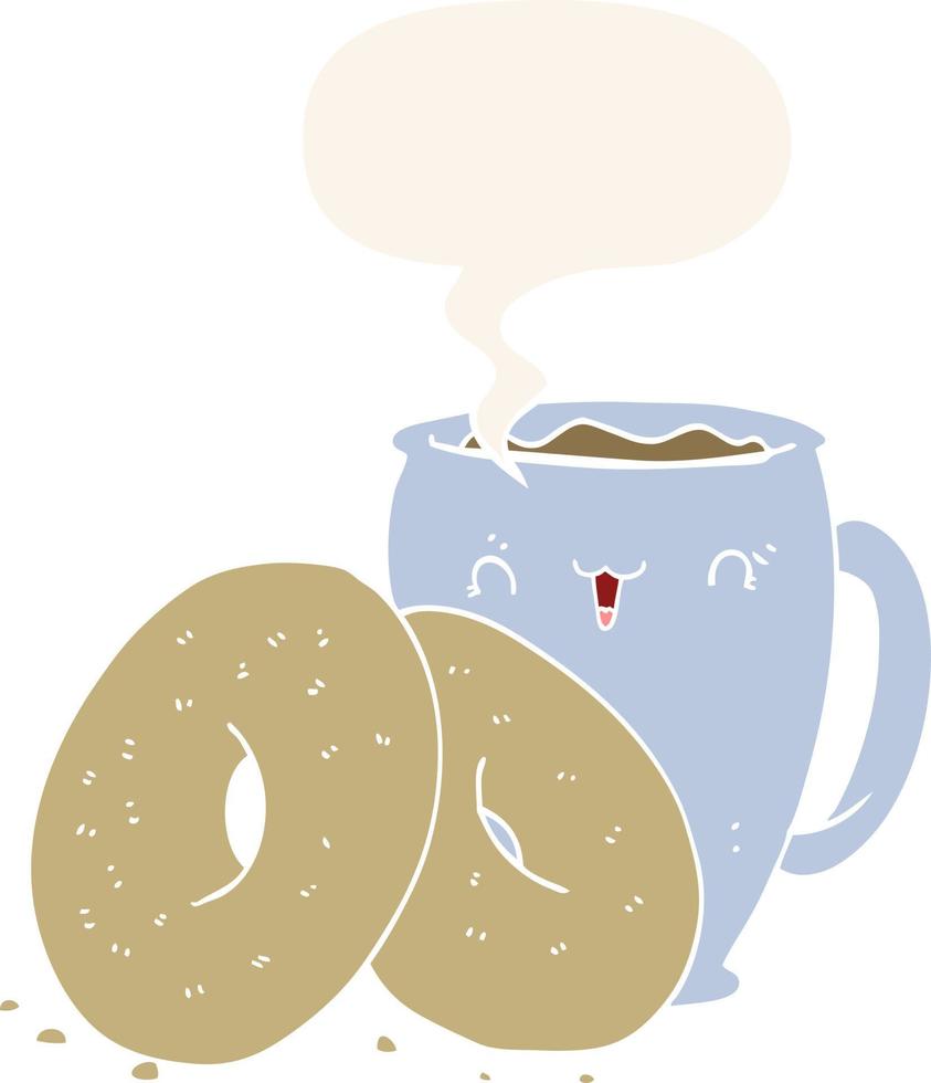 cartoon coffee and donuts and speech bubble in retro style vector