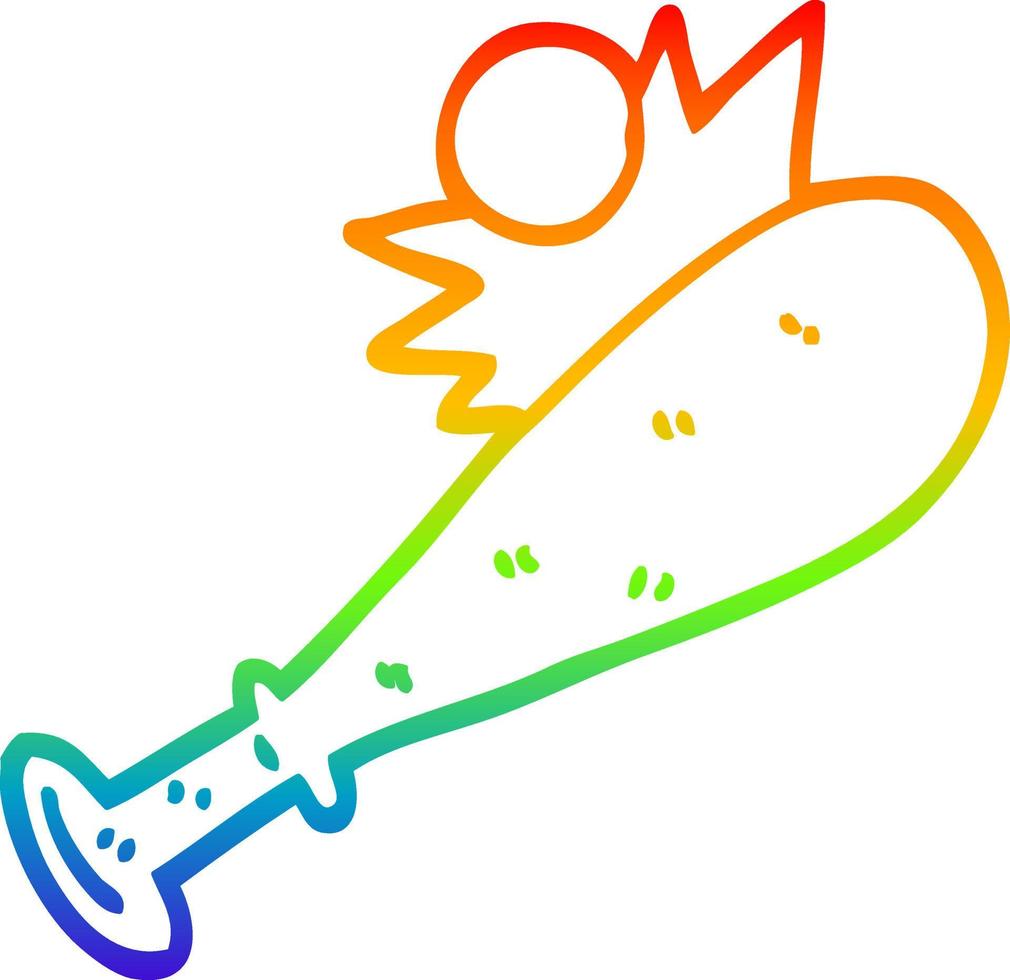 rainbow gradient line drawing cartoon baseball bat vector