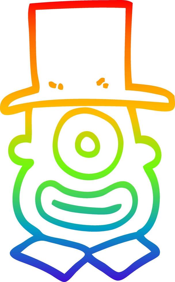 rainbow gradient line drawing cartoon cyclops in top hat vector