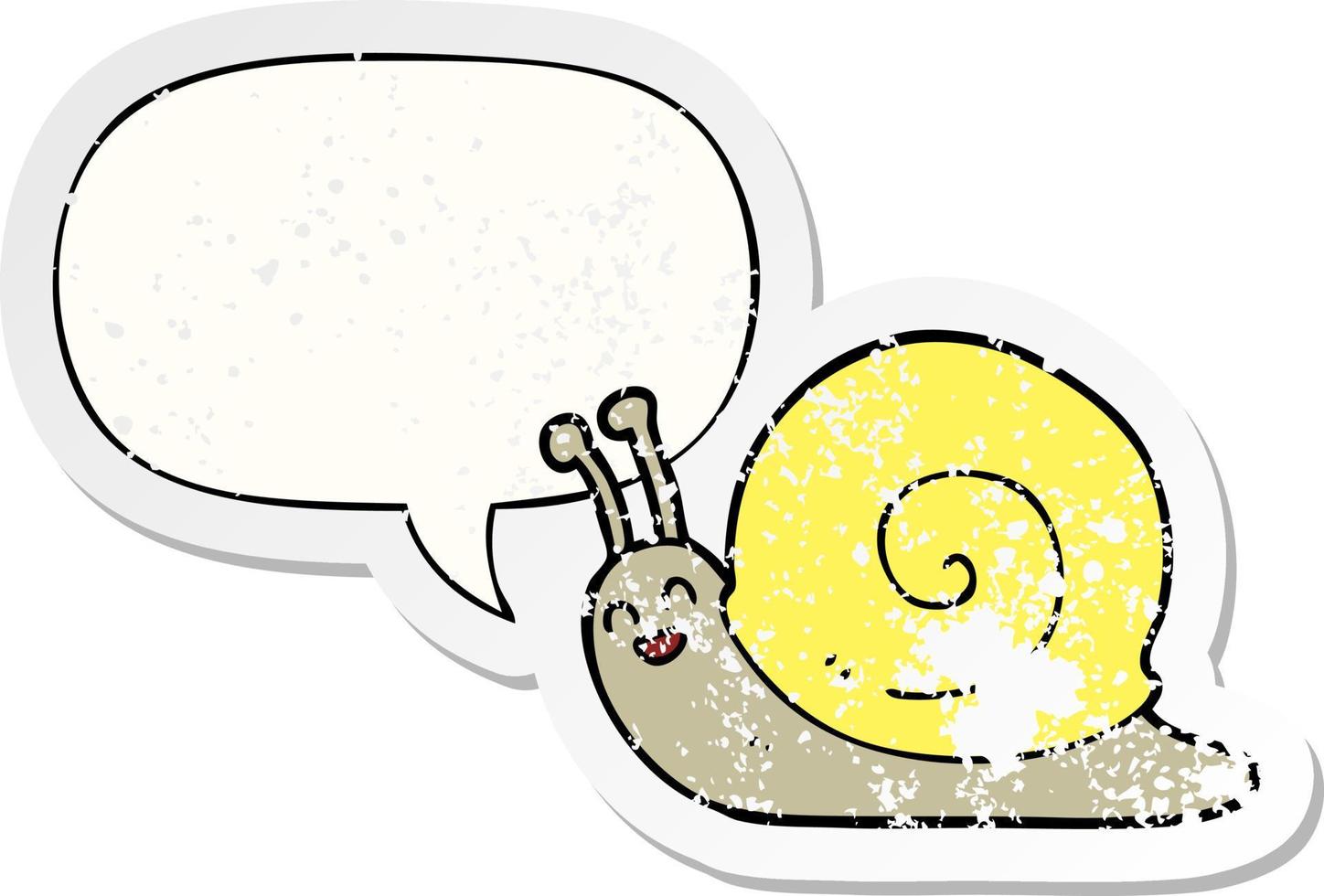 cartoon snail and speech bubble distressed sticker vector