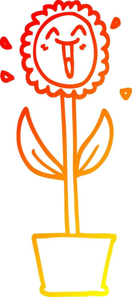 warm gradient line drawing cartoon flower in pot vector