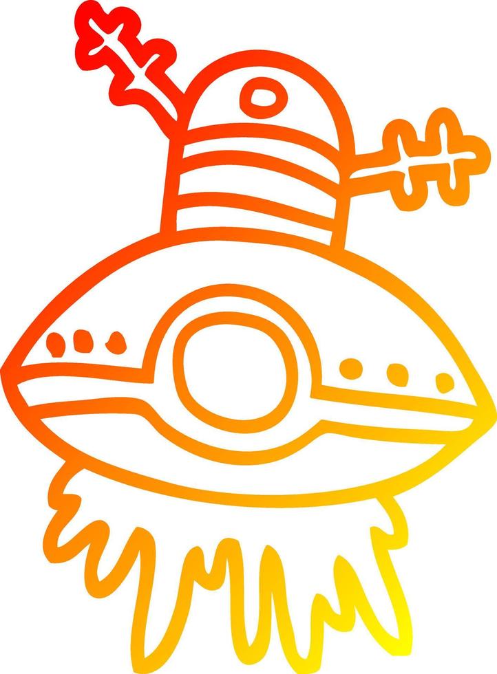 warm gradient line drawing cartoon alien spaceship vector