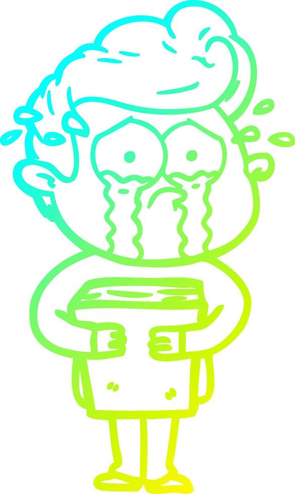 cold gradient line drawing cartoon crying man holding book vector