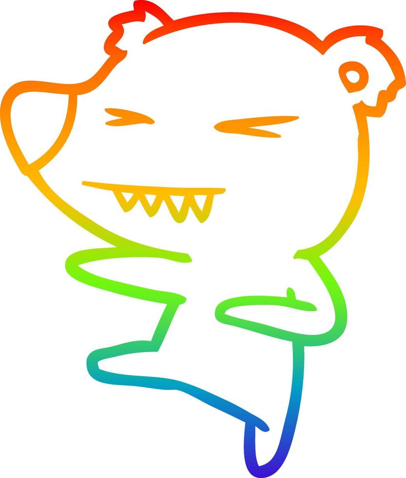 dibujo de línea de gradiente de arco iris pateando dibujos animados de oso polar vector