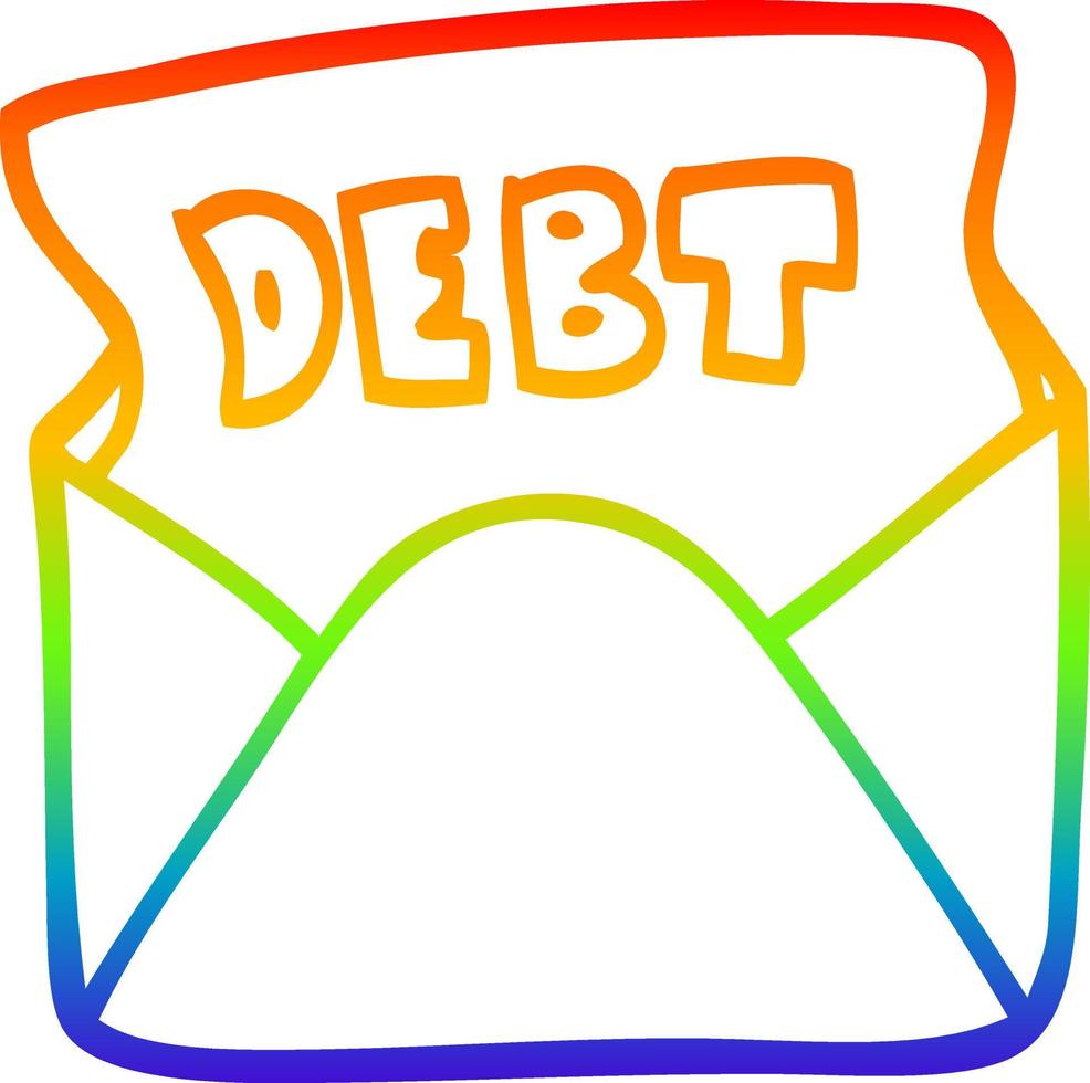 rainbow gradient line drawing cartoon debt letter vector