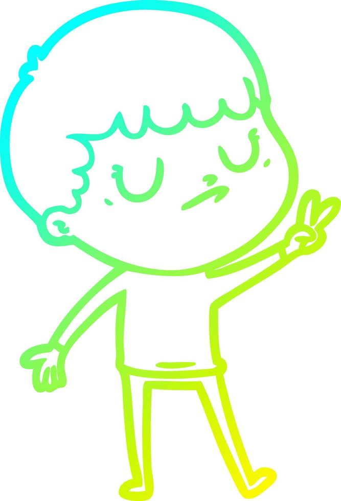 cold gradient line drawing cartoon grumpy boy vector
