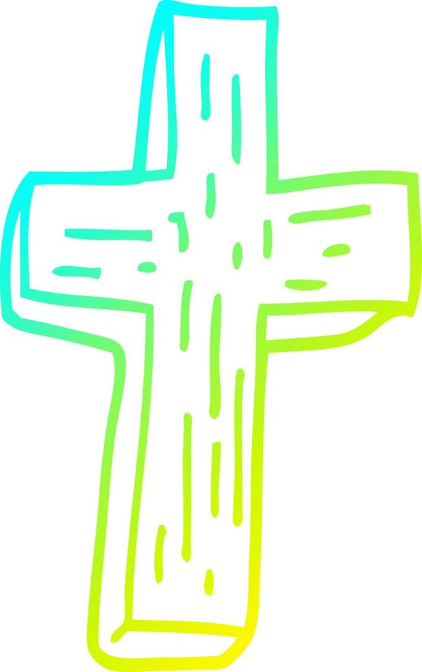 cold gradient line drawing cartoon wooden cross vector