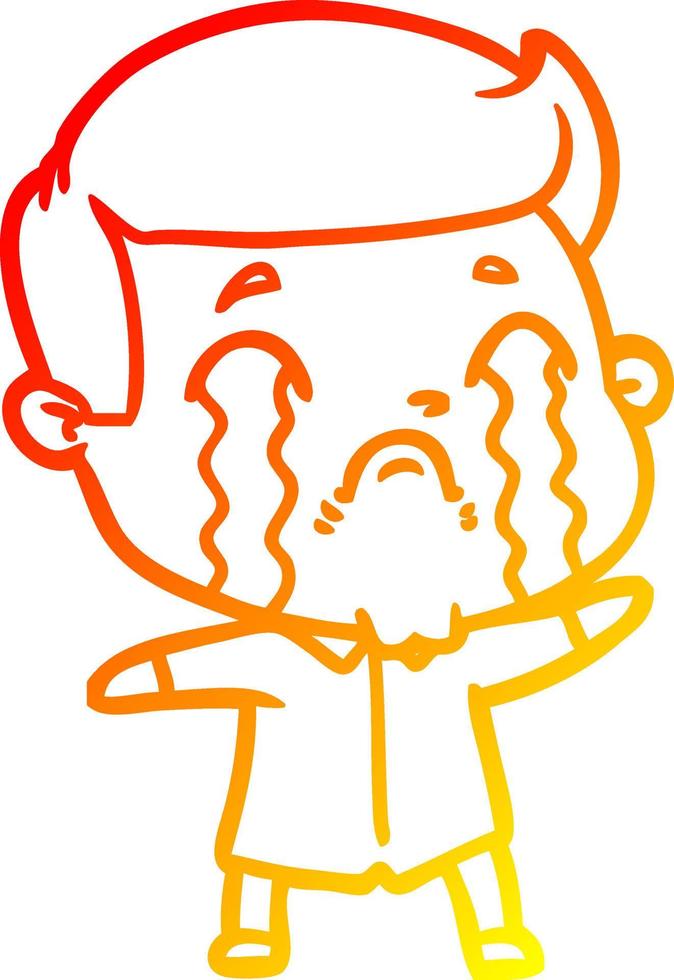 warm gradient line drawing cartoon man crying vector