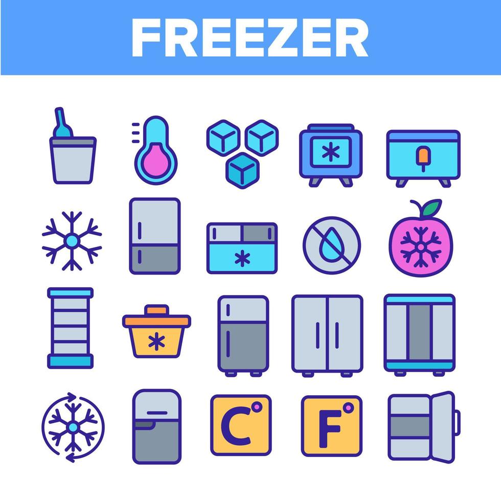 Freezer, Cooling Appliance Linear Vector Icons Set