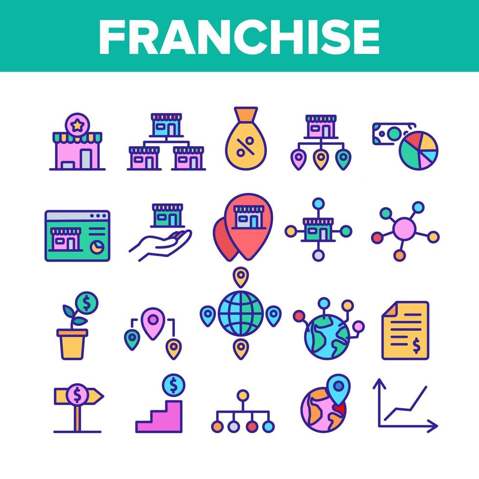 Franchise Collection Elements Icons Set Vector