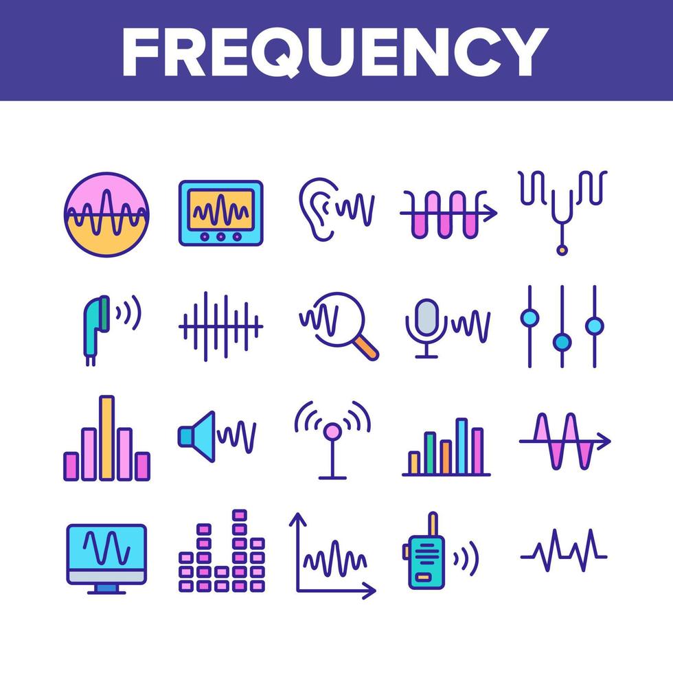 Frequency Pulse Wave Collection Icons Set Vector