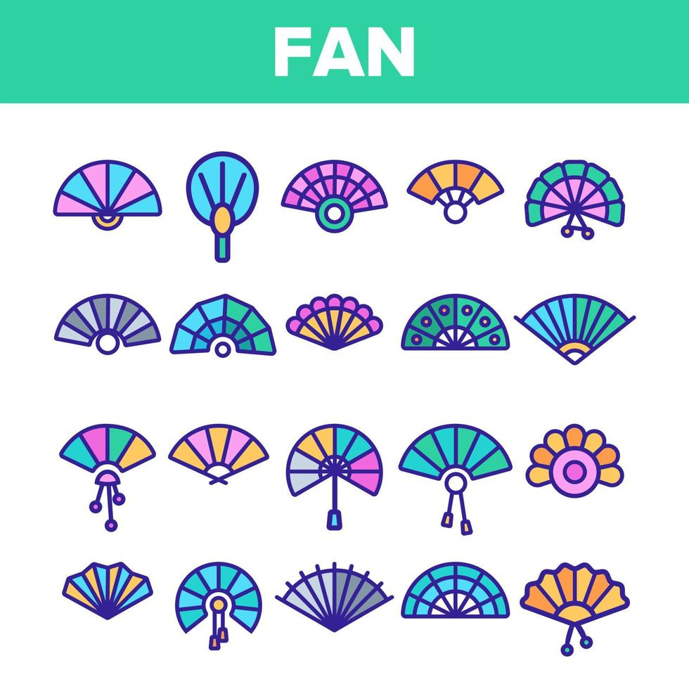 Handheld Elegant Fans Vector Linear Icons Set