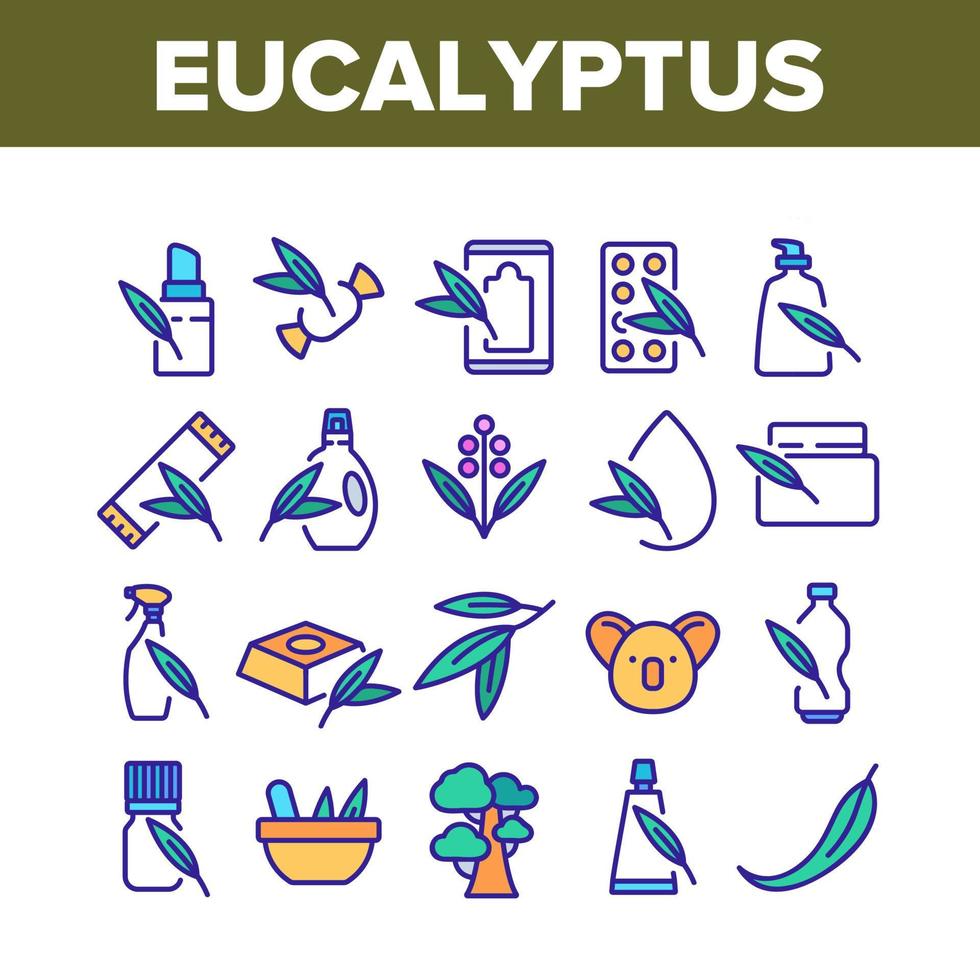 Eucalyptus Herbal Leaf Collection Icons Set Vector