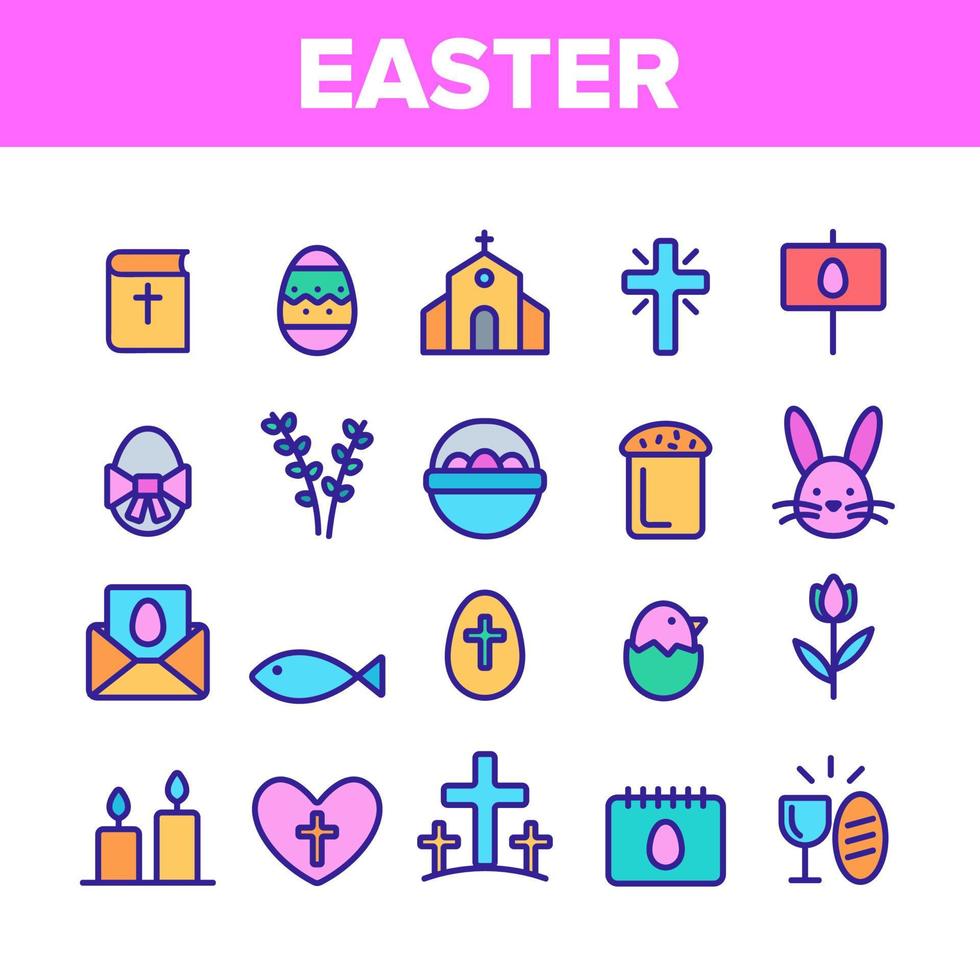 Collection Happy Easter Elements Vector Icons Set