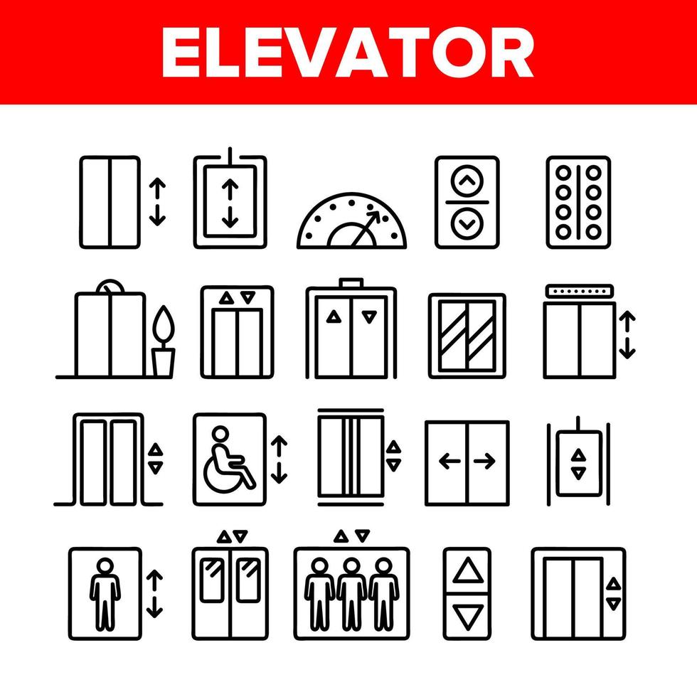 ascensor de pasajeros, conjunto de iconos lineales vectoriales de elevación vector