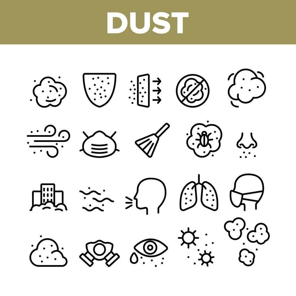 Dust And Polluted Air Collection Icons Set Vector