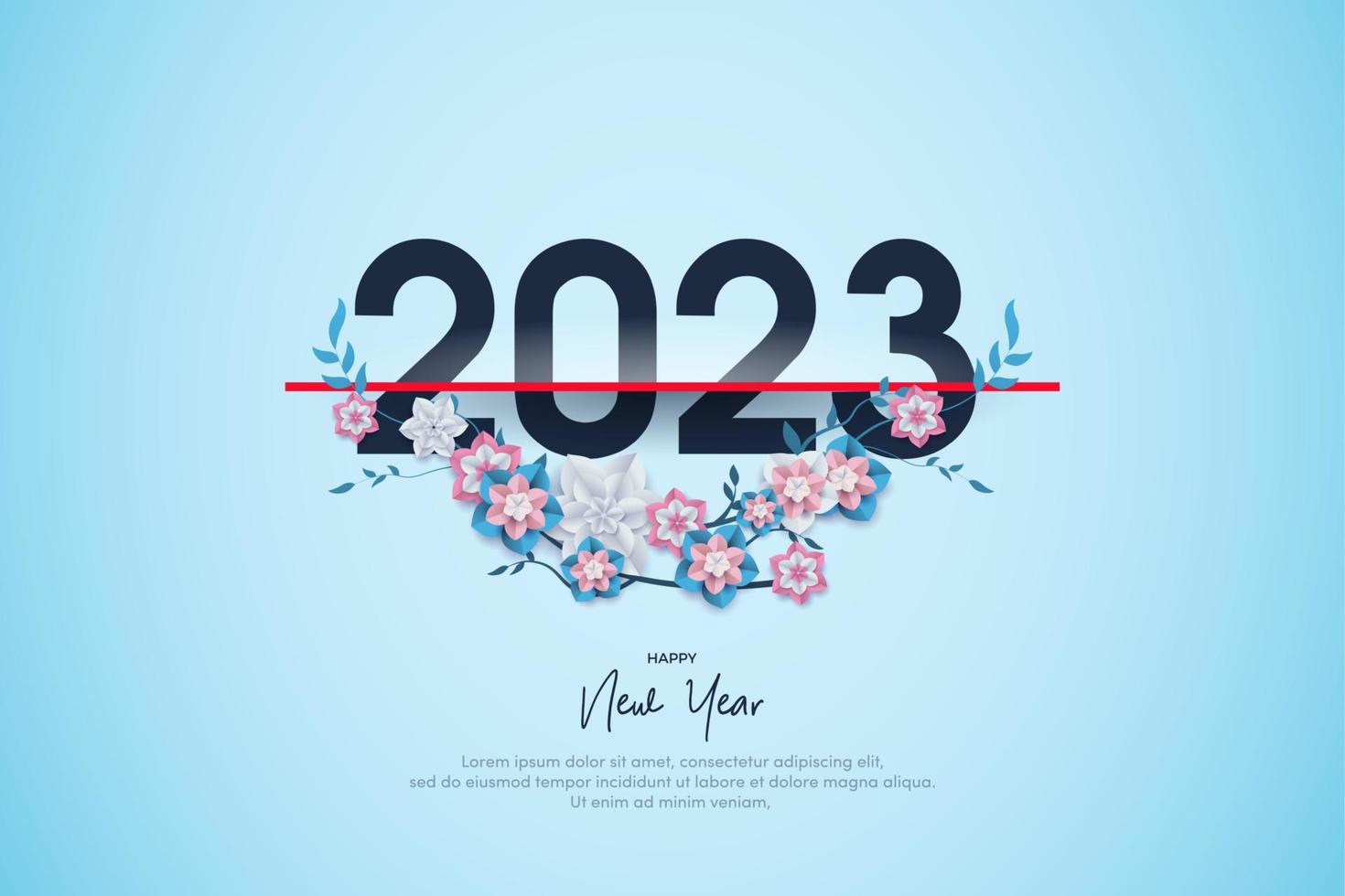 Happy new year 2023 with numbers and flat flowers 9951499 Vector ...