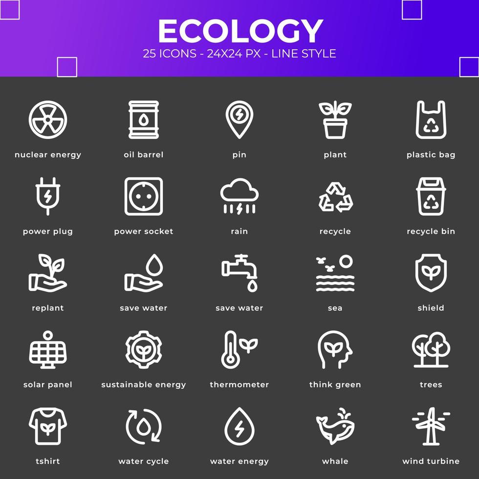 Ecology Icon Pack With Black Color vector