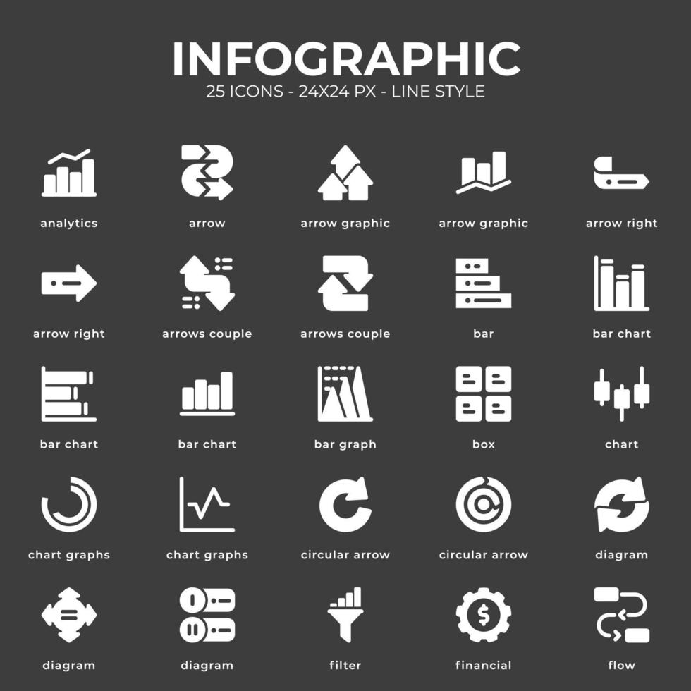 paquete de iconos de infografía con color negro vector